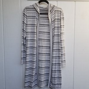 Nature Life Striped Open Cardigan with Hoodie